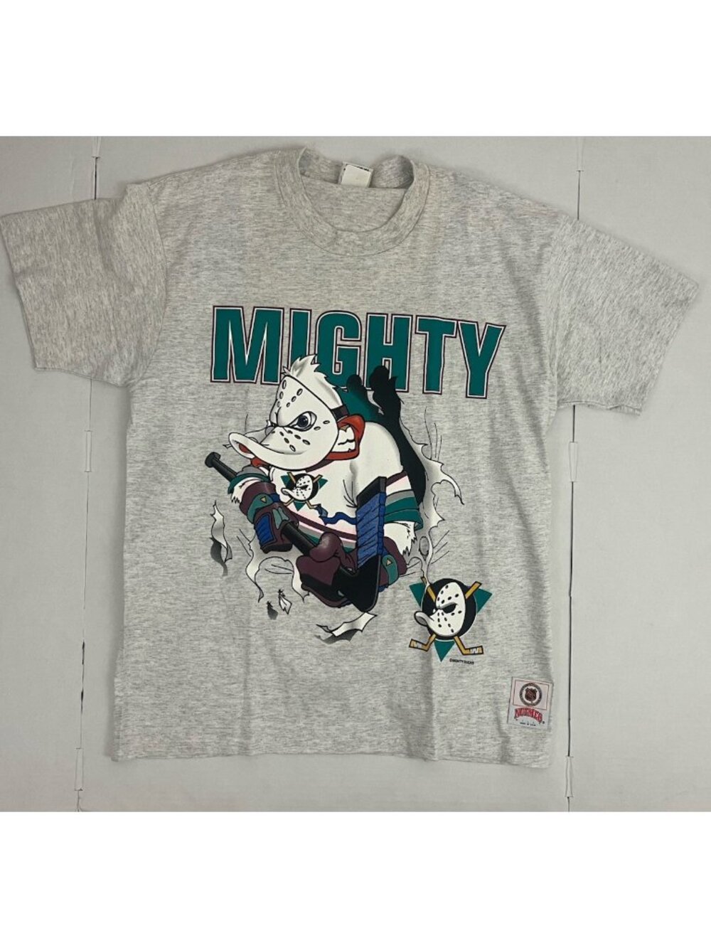 Vintage Mighty Ducks Double SidedT-shirt Sz L Nutmeg Mills FLAW